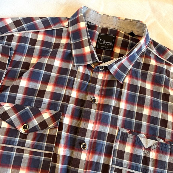 7 Diamonds Other - 7 Diamonds The Ride Short Sleeve Button Down Mens Shirt Red Blue‎ Gray Plaid XL